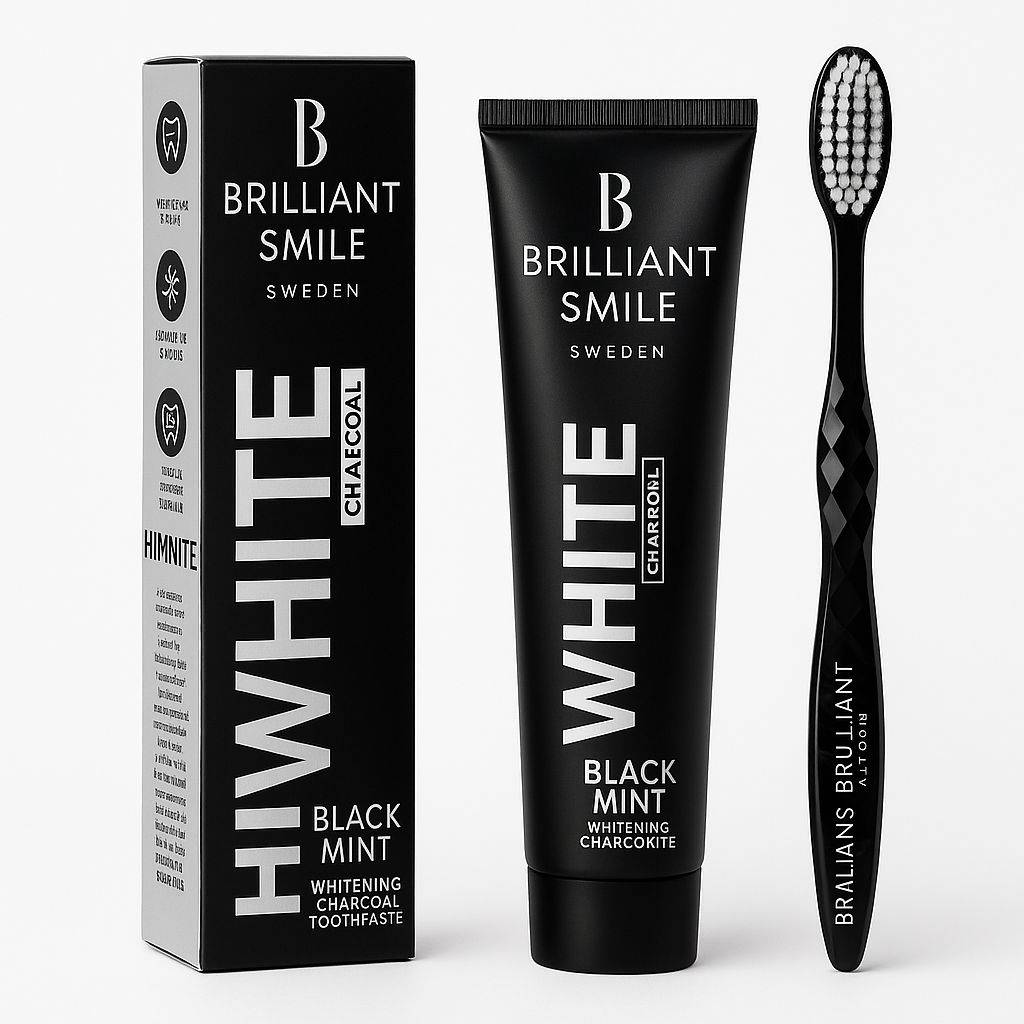 Brilliant Smile tandpasta (mod kaffepletter og te osv.) + Brilliant Smile tandbørste blød sort (Smart pakke)