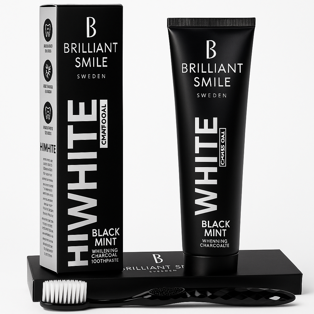 Brilliant Smile tandpasta (mod kaffepletter og te osv.) + Brilliant Smile tandbørste blød sort (Smart pakke)